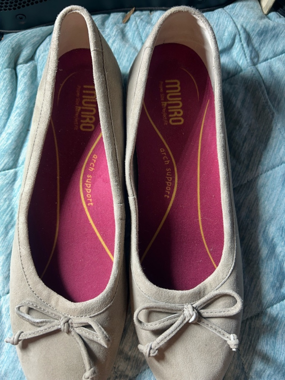 Munro Taupe Suede Ballet Flats with Bow Detail